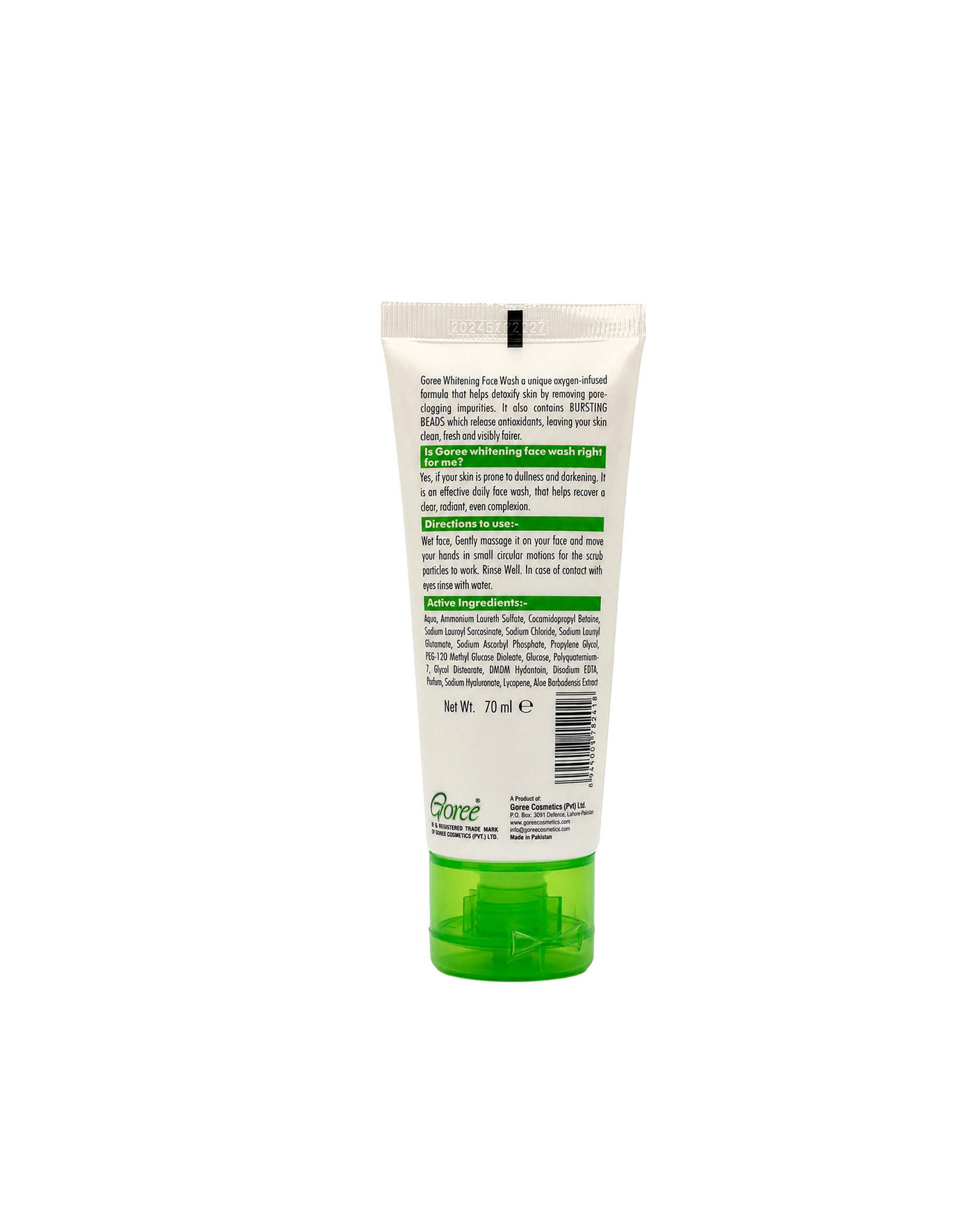 Goree Whitening Face Wash with Bursting Beads & Aloe Vera